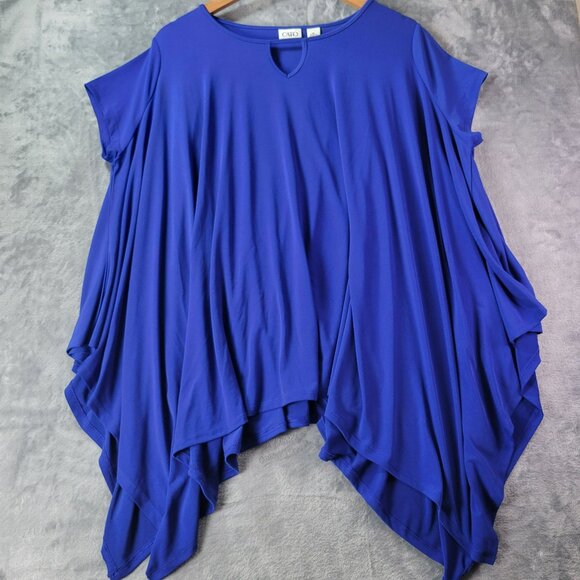 Cato Women M Royal Blue SharkBite Hem Draped  Batwing sleeve Tunic Top‎ Keyhole - Picture 1 of 9